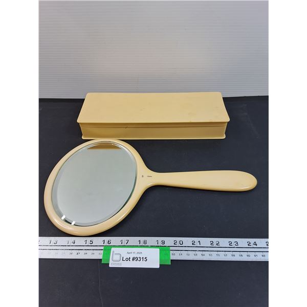 French Ivory Vintage Mirror & Storage Box