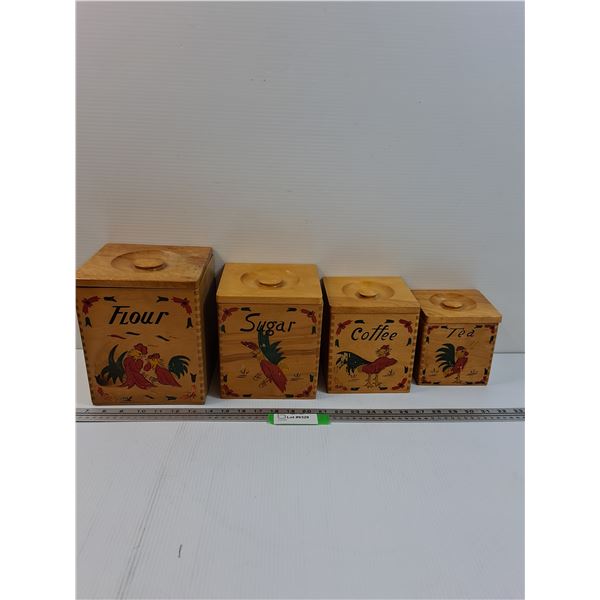 Vintage Wood Kitchen Canister Set