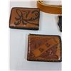 Image 2 : (2) Tooled Leather Wallets, Leather Coin Purse, Leather Belt, Hand Bag Purse