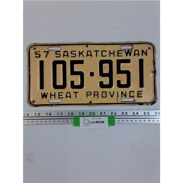 Saskatchewan License Plate - 1957