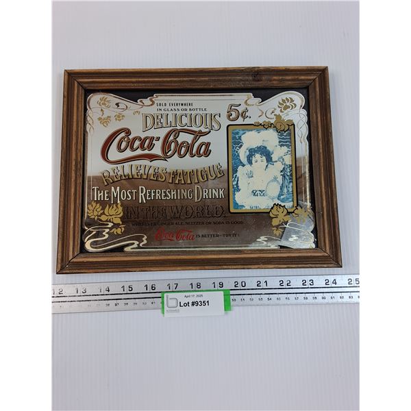 Cocal Cola Mirror Advertisement Picture in Wood Frame - 9" x 12"