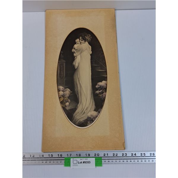 "Love's Gift Divine" Vintage Picture -17" x 9"