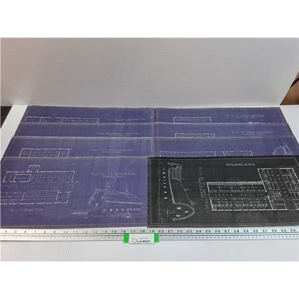(8) Vintage Barn Building Blueprints - 20" x 10"