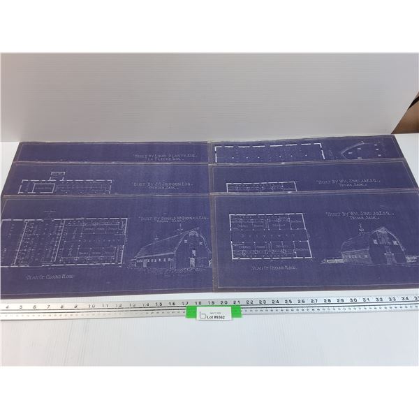 (6) Vintage Barn Building Blueprints - 20" x 10"