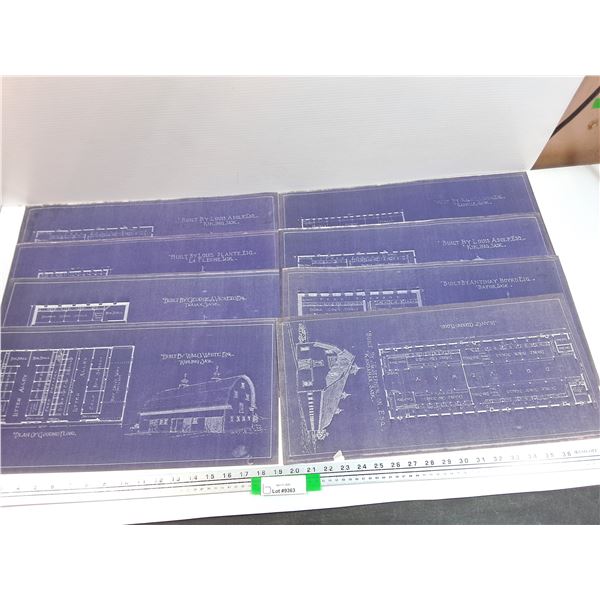 (8) Vintage Barn Building Blueprints - 20" x 10"