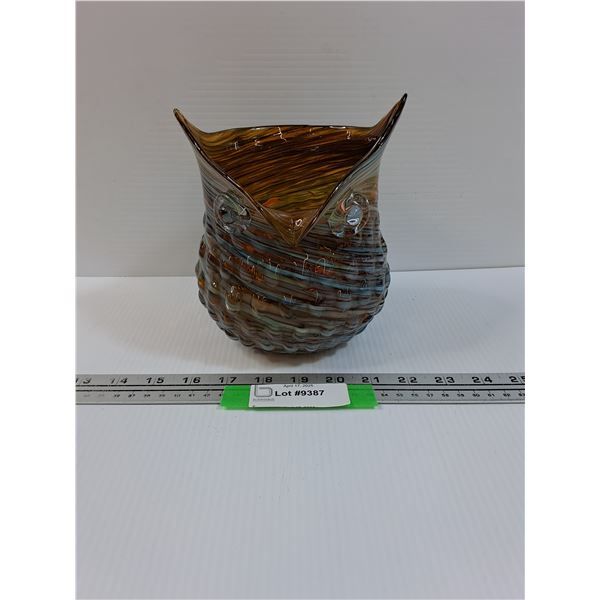 Owl Art Glass Vase - 7" x 6"