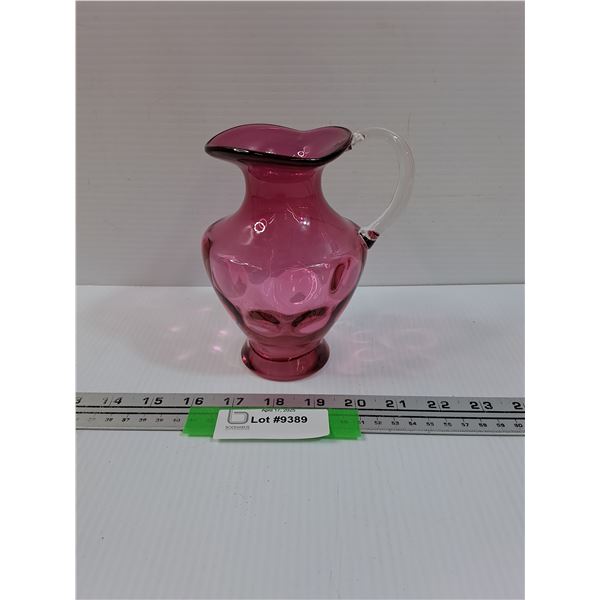 Cranberry Coin Dot Art Glass Vase - 6" x 4"