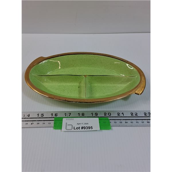 Royal Winton Green w/Gold Accent Divided Serving Dish - 10" x 6"