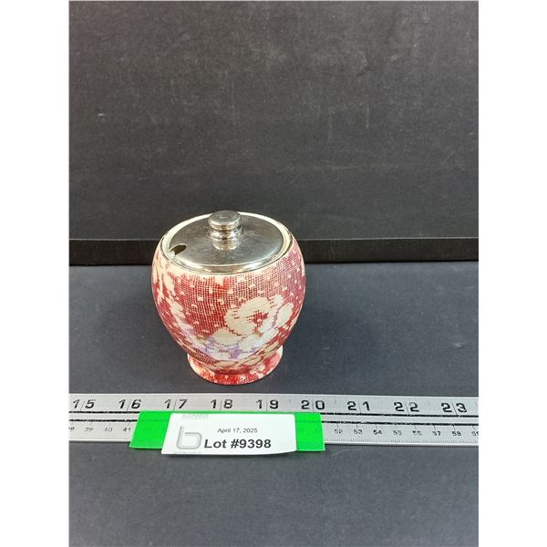 Royal Winton Screen Print Rose Flower Honey/Mustard Jar w/Lid Bowl - 3.5" x 3.5"