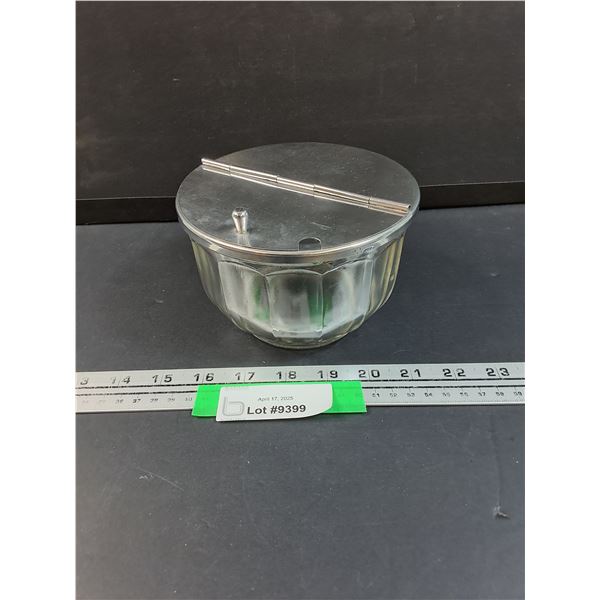 BICO Bloomfield Mfg. Depression Glass Metal Flip Top Sugar Bowl - 6" x 4"