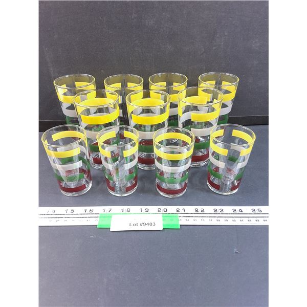 MCM Striped Tumbler Glasses Set - (7) Tall & (4) Short
