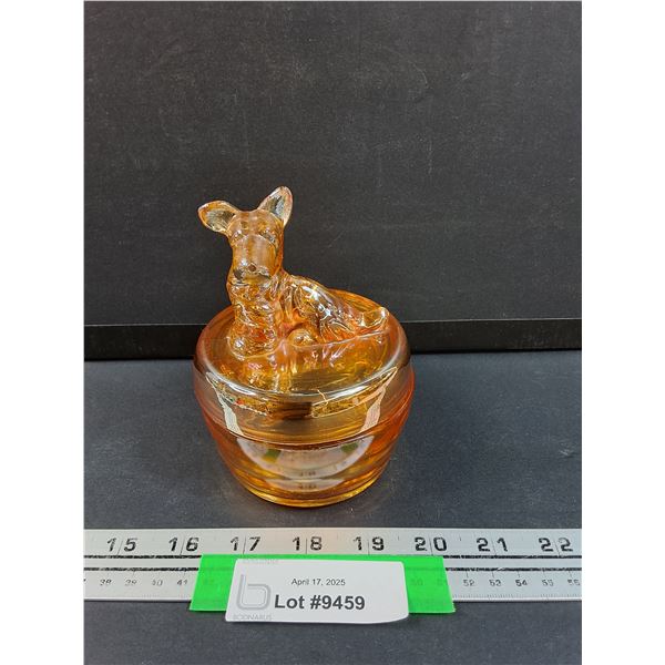 Vintage Jeanette Carnival Glass Scotty Dog Powder Dish - 5" x 4"