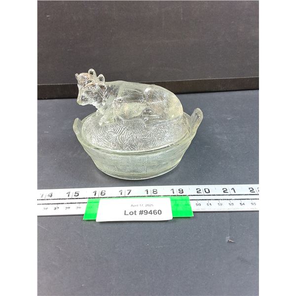 Vintage Glass Cow Butter Dish - 5" x 4"