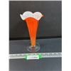 Image 1 : Orange Overlay White Inlay Ruffled Top Art Glass Vase - 8.5"