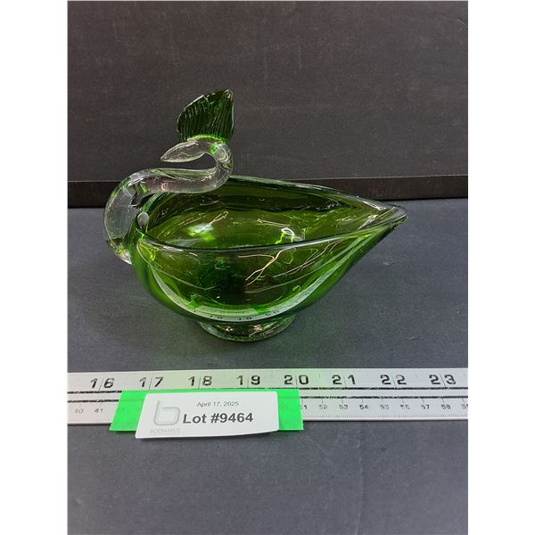 Duncan & Millar Style Green Elegant Glass Swan Candy Dish - 7" x 5"