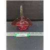 Image 1 : Vintage Cranberry Basket Art Glass w/Clear Handle - 5" x 6" x 5"