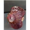Image 4 : Vintage Cranberry Basket Art Glass w/Clear Handle - 5" x 6" x 5"