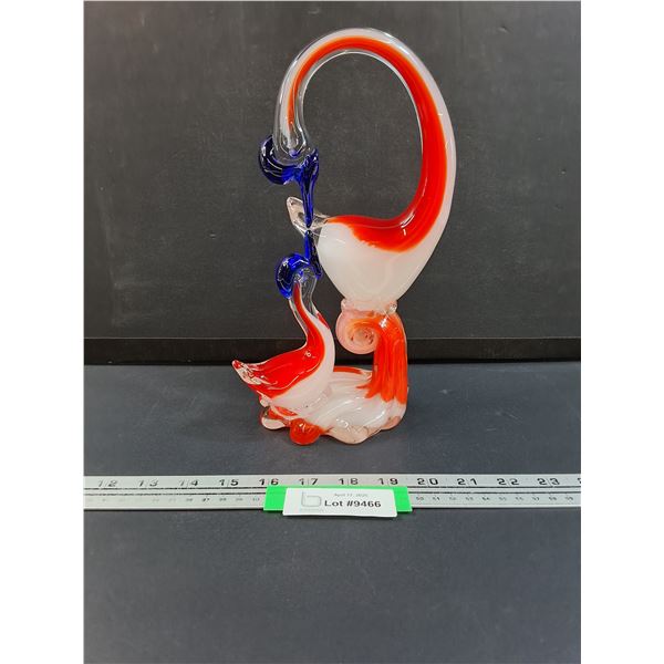 Vintage Red, Blue, Orange & White Swan Art Glass Figurine - 11" Tall