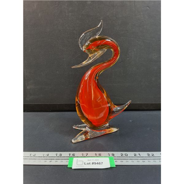 Vintage Murano Style Art Glass Red & Yellow Swan Figurine - 10" Tall