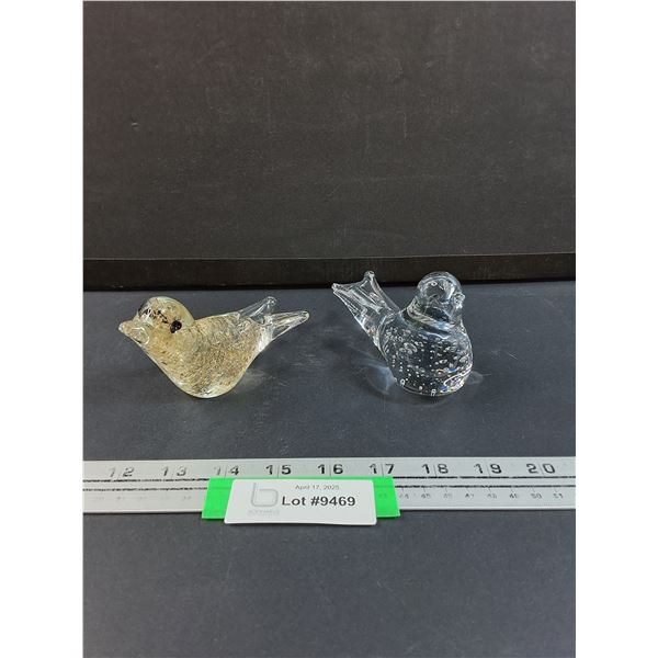 (2) Art Glass Bird Paper Weights (One Has Gold Flakes)