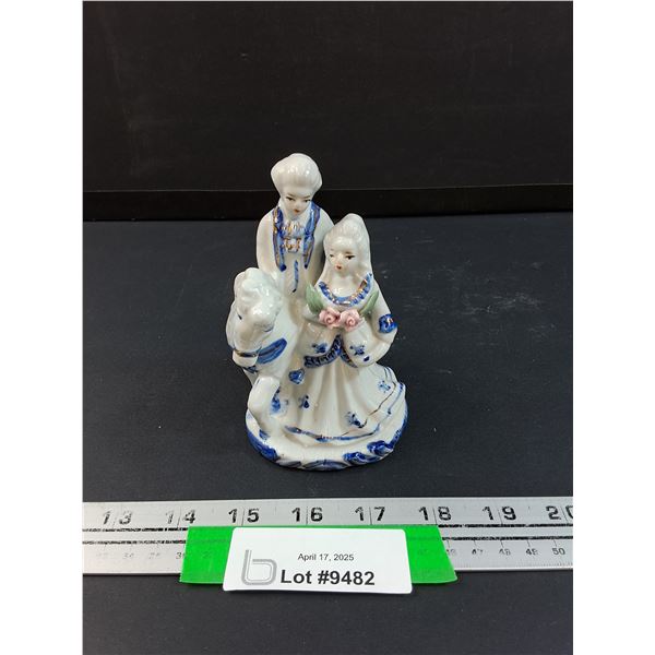 Vintage Porcelain Renaissance Style Couple w/Horse Figurine - 5" Tall