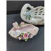 Image 2 : (2) Porcelain Floral Swan Basket Style Candy Dishes