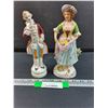 Image 1 : (2) Porcelain Woman w/Garden Flowers & Man Figurines - 8.5" Tall