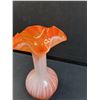 Image 5 : Vintage Handblown Orange & White Candy Stripe Swirl Vase - 9" Tall