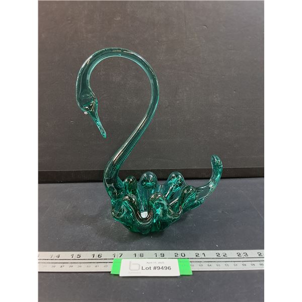Alta Glass Style Green Swan Figurine Art Glass - 9.5" Tall