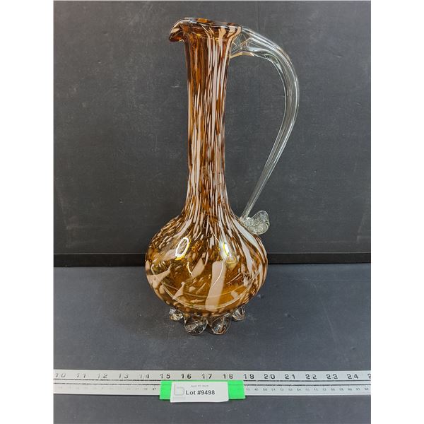 Vintage Ruffled Vase Amber & White Swirl Art Glass - 15" Tall