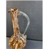 Image 2 : Vintage Ruffled Vase Amber & White Swirl Art Glass - 15" Tall