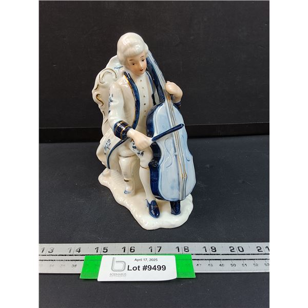 Vintage Porcelain Renaissance Style Sitting Man Playing Cello Figurine - 8" Tall