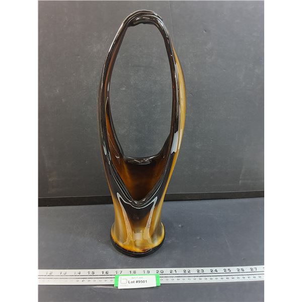 Vintage Amber Brown & Beige Blown Art Glass Vase - 17" Tall