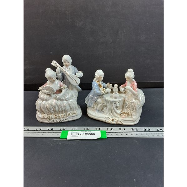 (2) Porcelain Renaissance Style Woman & Man Figurine Sets - 5" Tall