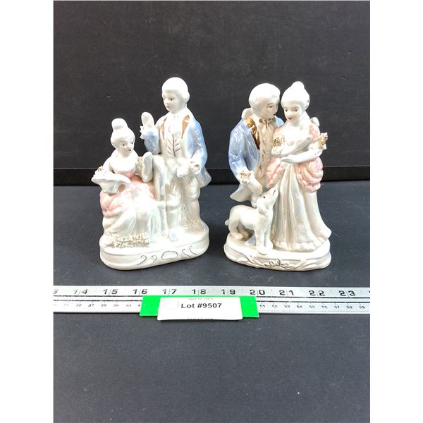 (2) Porcelain Renaissance Style Woman & Man Figurine Sets - 5" Tall