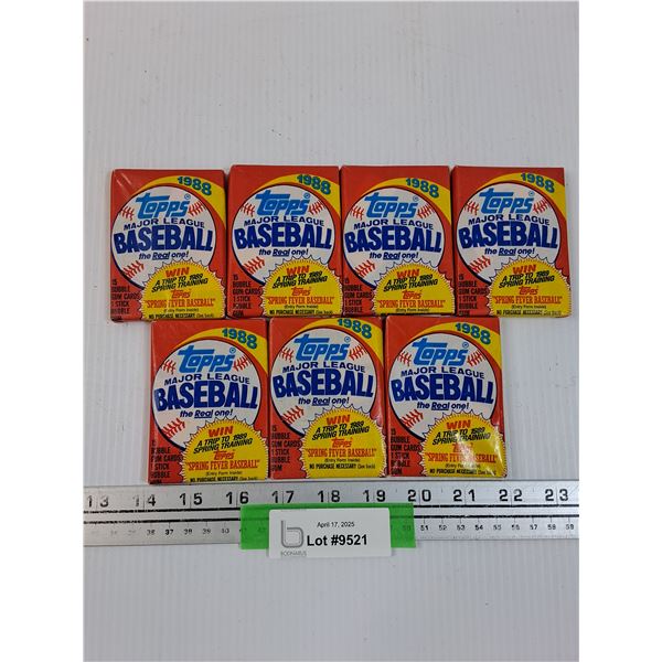 (7) Topps MLB Baseball Trading Cards - 1988 - Bubble Gum Cards (Sealed)