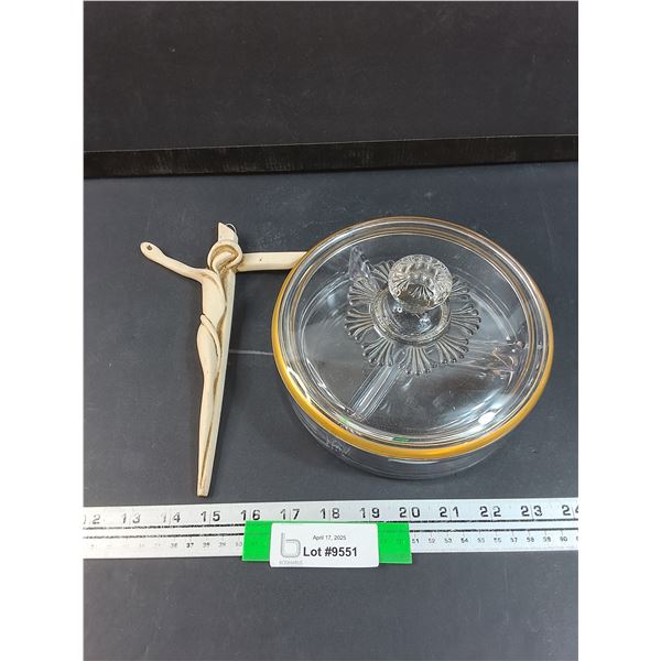 Jesus Christ on Cross & Glass Divided Dish w/Lid