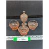 Image 1 : (4) Vintage Pink Depresion Glass Trinket Dishes: (3) Baskets & (1) Candy Dish