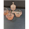 Image 2 : (4) Vintage Pink Depresion Glass Trinket Dishes: (3) Baskets & (1) Candy Dish