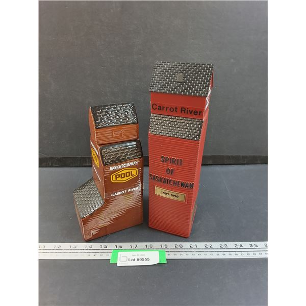 (2) Saskatchewan Whiskey Grain Elevator Decanters - Carrot River