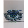Image 1 : Indiana Glass Princess Blue Irridescent Punch Bowl & (12) Glasses Set & Serving Spoon