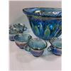 Image 2 : Indiana Glass Princess Blue Irridescent Punch Bowl & (12) Glasses Set & Serving Spoon