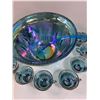Image 3 : Indiana Glass Princess Blue Irridescent Punch Bowl & (12) Glasses Set & Serving Spoon