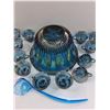 Image 5 : Indiana Glass Princess Blue Irridescent Punch Bowl & (12) Glasses Set & Serving Spoon