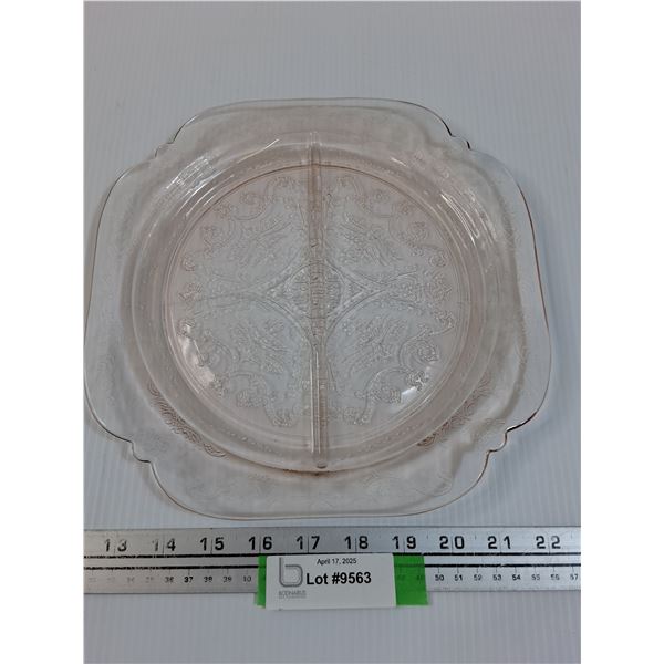 Pink Depression Glass Madrid Pattern Divided Plate - 10.5" Diameter