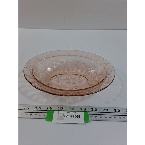 Pink Depression Glass Pointsettia Serving Plate - 9" x 7"