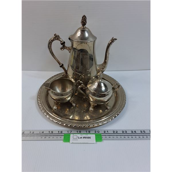 Silver Plated Coffee Pot, Cream & Sugar Set, Serving Plate