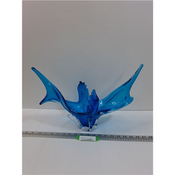 Vintage Blue Art Glass Dish - 17" x 11" x 7"