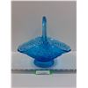 Image 1 : Vintage Blue Art Glass Brides Basket Style Art Glass Dish - 12" x 9" x 10"