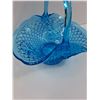 Image 2 : Vintage Blue Art Glass Brides Basket Style Art Glass Dish - 12" x 9" x 10"